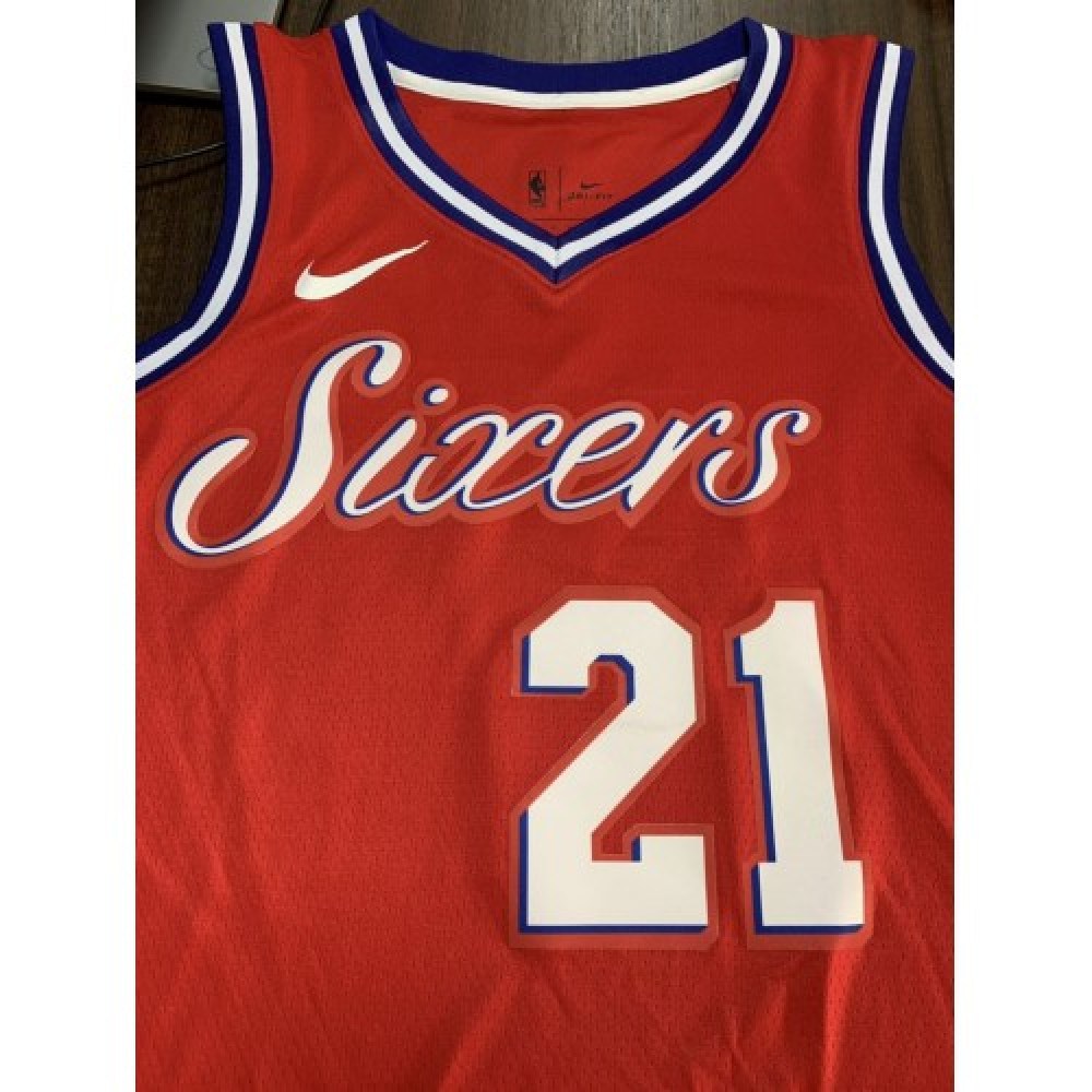 Men's Philadelphia 76ers Joel Embiid #21 Red Swingman Jersey - Statement Edition-Pro Kit Vault | Brand New 26/27 Sports Jerseys
